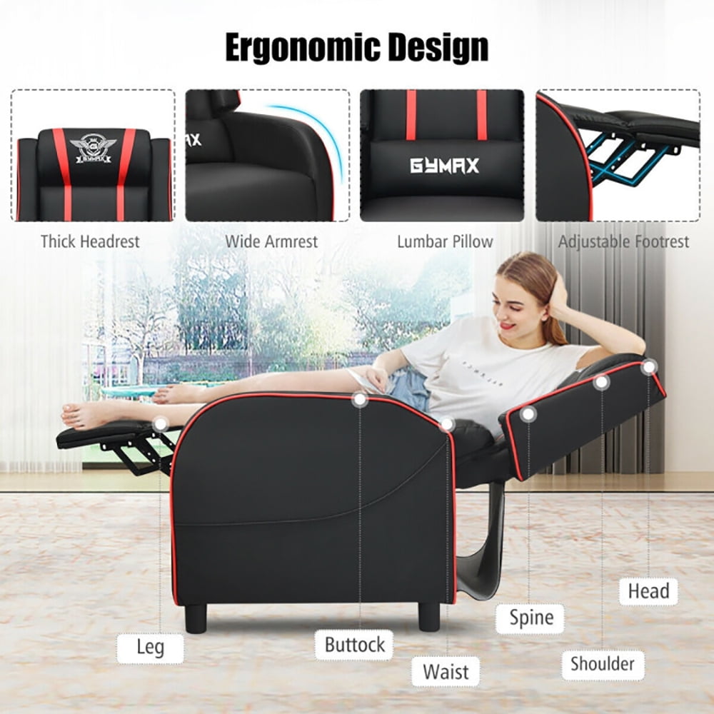 Finihen Massage Recliner Chair, Massage Racing Gaming Single Recliner Chair, for Gaming Room, Home Theater, Red Finihen Massage Recliner Chair, Massage Racing Gaming Single Recliner Chair, for Gaming Room, Home Theater, Red