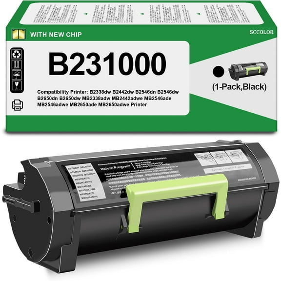 B231000 Black High Yield Toner Cartridge Replacement for Lexmark B231000 Toner for B2338 B2442 B2546 B2650 MB2338 MB2442 MB2546 MB2650 MB2338adw MB2442adwe MB2546ade Laser Printer,1-Pack B231000