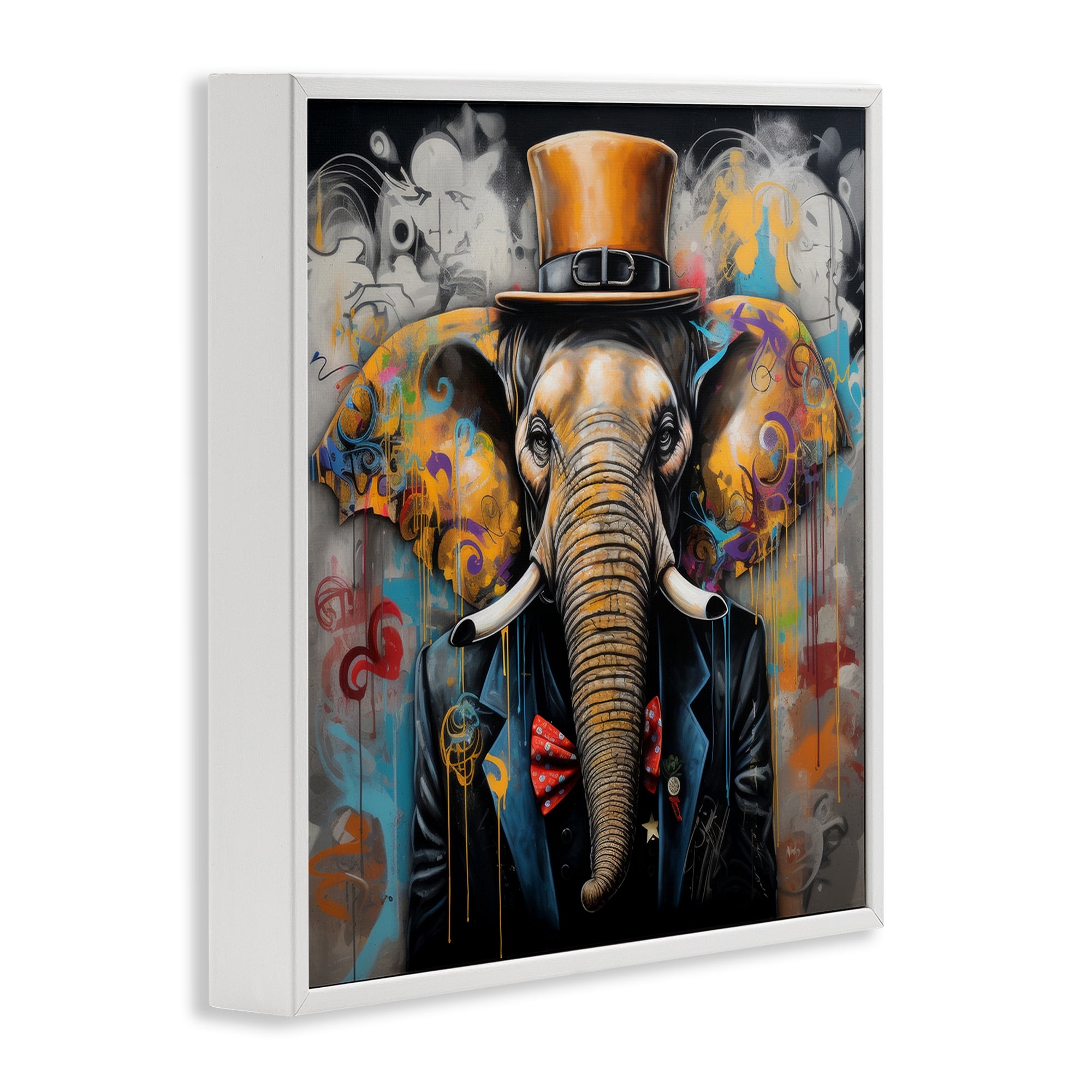 Stupell Industries Urban Graffiti Elephant Animals & Insects Painting White Framed Art Print Wall Art, 12 x 12
