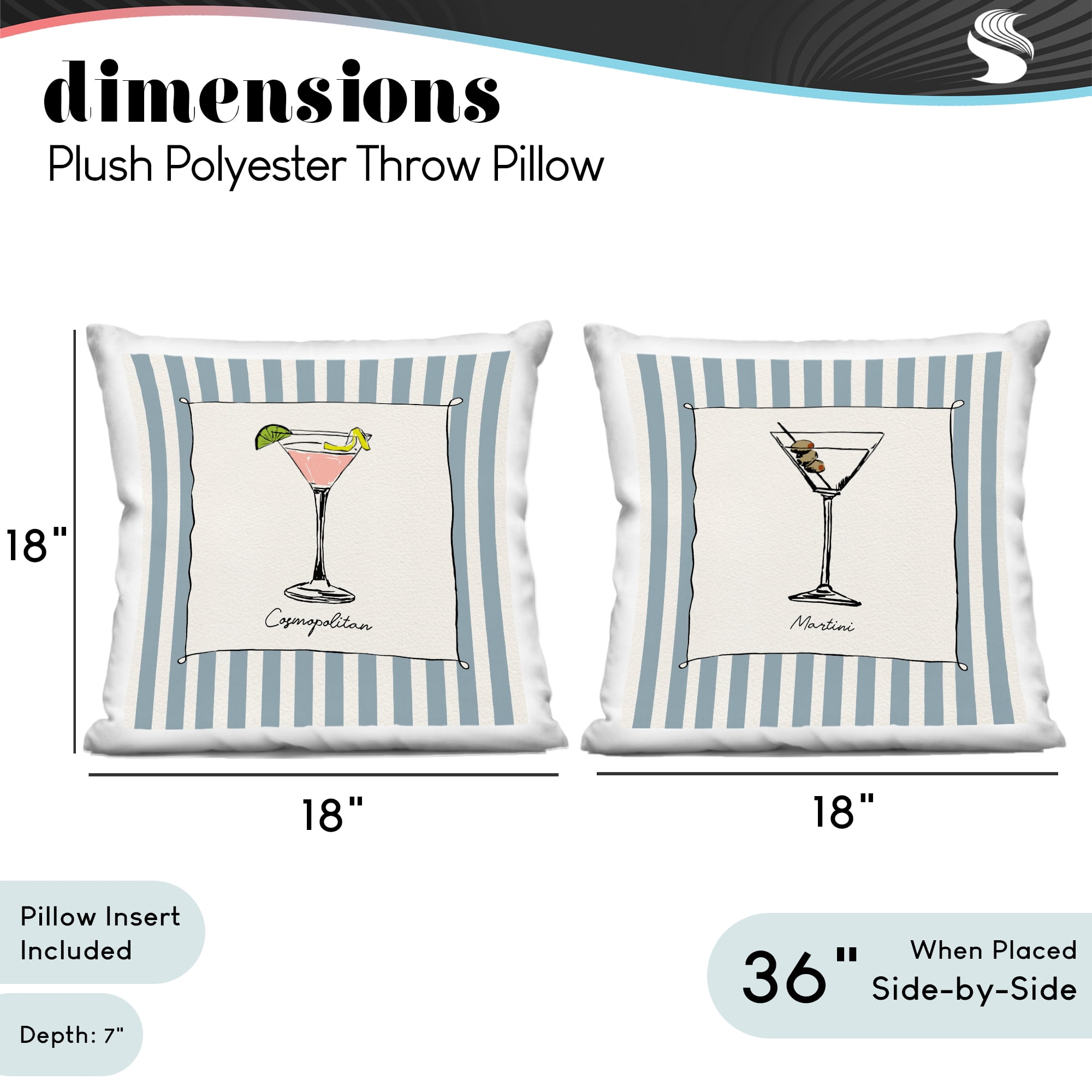 Stupell Industries Summer Drinks on Stripes 2 Piece Decorative Printed Throw Pillow Set, design by Susan Jill, 18 x 7 x 18