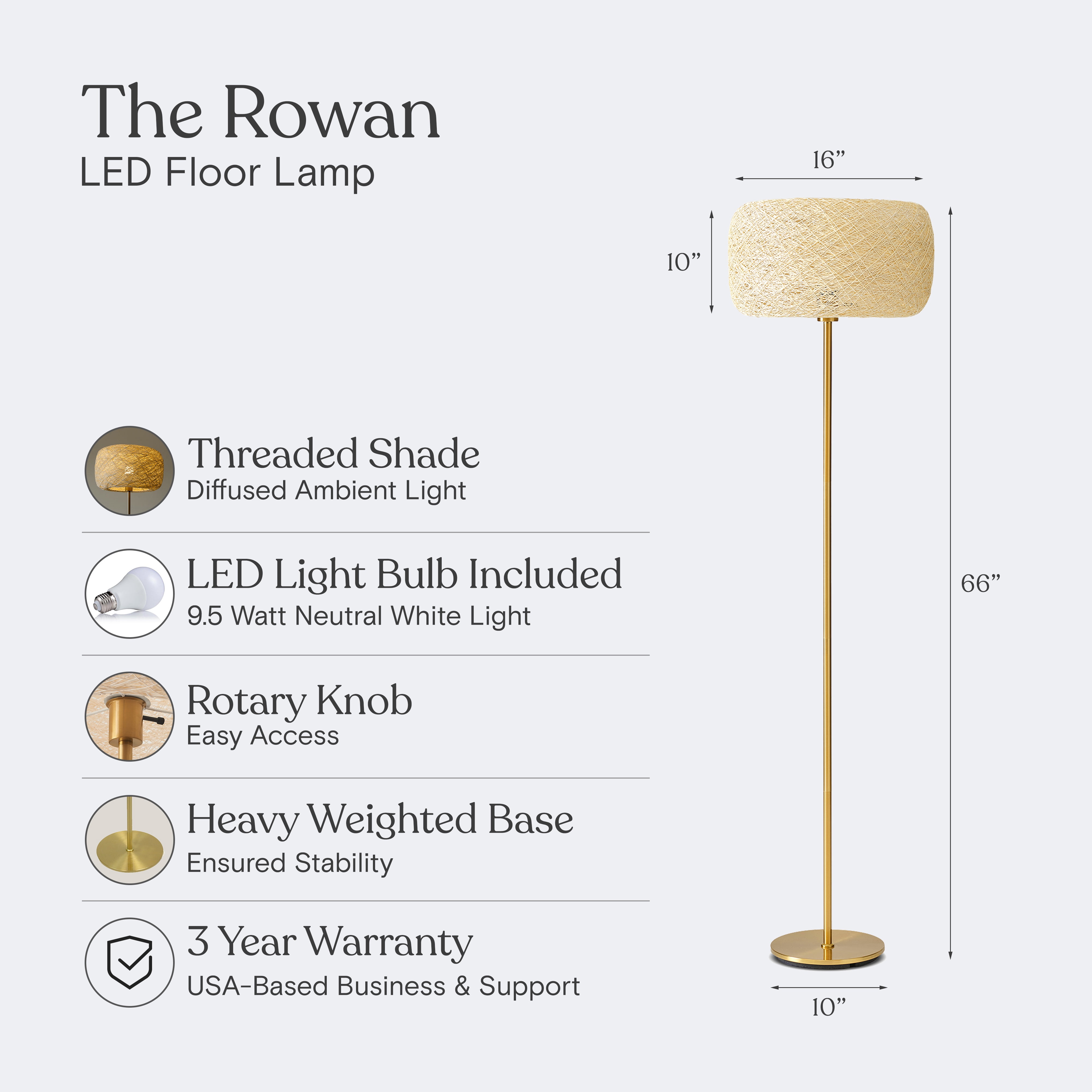 Brightech Rowan Elegant Floor Lamp – Modern Unique Thread Shade Matches Boho, and Mid-Century Décor – Free Standing LED Light for Living Rooms and Bedrooms – Tall Indoor Lamp Gets Compliments - Brass