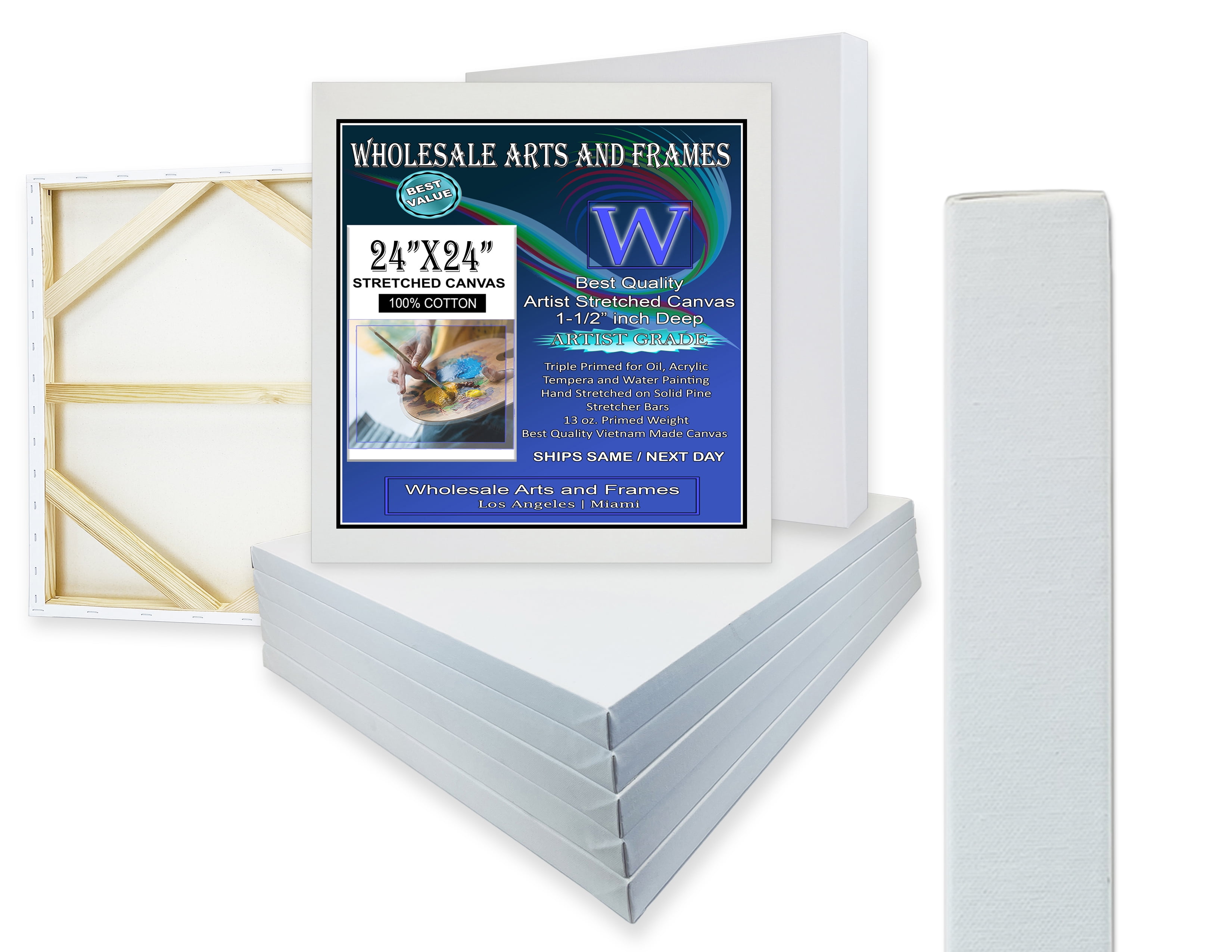  Pre Stretched Cotton Canvas, 12x12 Inch, 7 Pack of Triple  Primed Blank White Artists Canvases, Art Supplies for Painting, Acrylics,  and Oil Paint