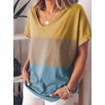 thumbnail image 1 of Nouveau T-shirt à Manches Courtes Col en V Imprimé Contrasté pour Femmes, 1 of 8