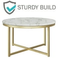 thumbnail image 4 of Lavish Home Round Coffee Table for Living Room, Faux Marble Top Center Table with Metal Crossbeam Base, White/Gold, 4 of 6