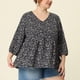 thumbnail image 2 of Blusas de talgrande pamujer Blucon volantes y péplum floral con cuello en V y estampado floral Ditsy Negro XL, 2 of 5