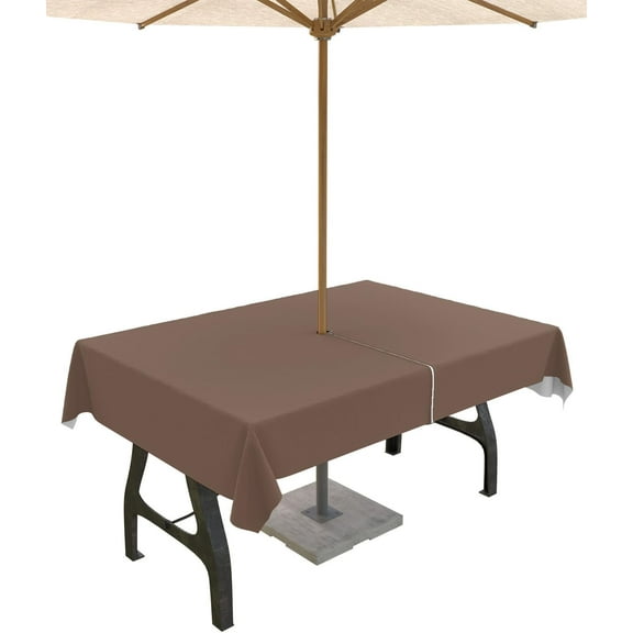 Brown Outdoor Tablecloth with Umbrella Hole and Zipper, Solid Color Table Cover for Rectangle Tables Waterproof Tabletop Collection for Patio, Garden, Picnic, Camping 60 x 84 inch