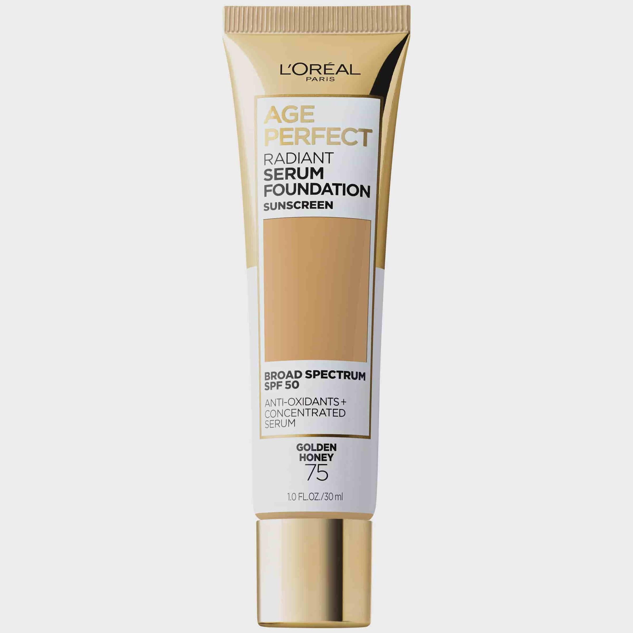 (3 pack) L'Oreal Paris Age Perfect Radiant Serum Foundation Makeup, 75 Golden Honey, 1 fl oz