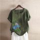 thumbnail image 1 of Fiudx Ofertas Del Día Camiseta de Verano con Cuello Redondo y Manga Corta para Mujer, Informal, con Botones Impresos, 1 of 3
