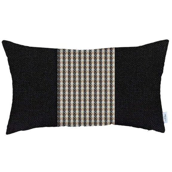 HomeRoots Black And Brown Houndstooth Zippered Handmade Polyester Lumbar Pillow Cover