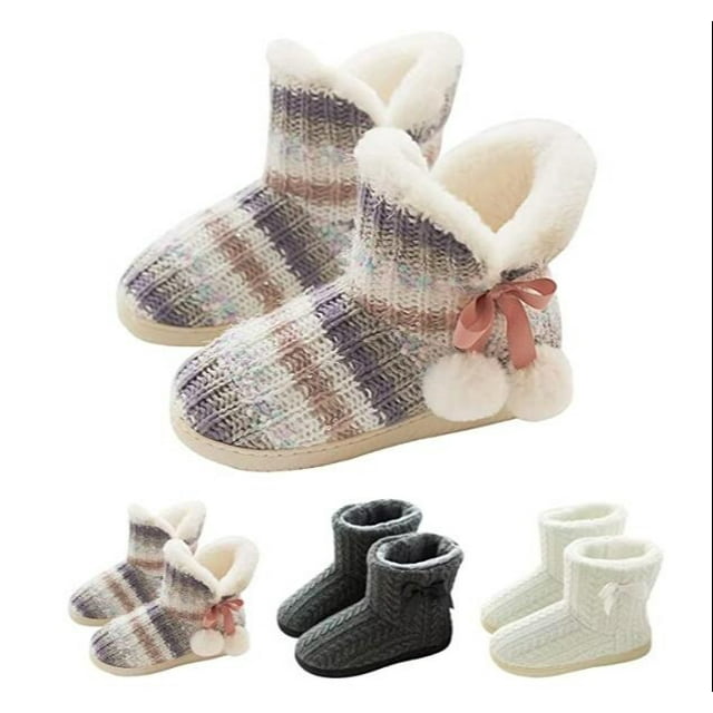 House Boots Women Plush Lined Slippers Solid Sole Non-Slip Multicolored