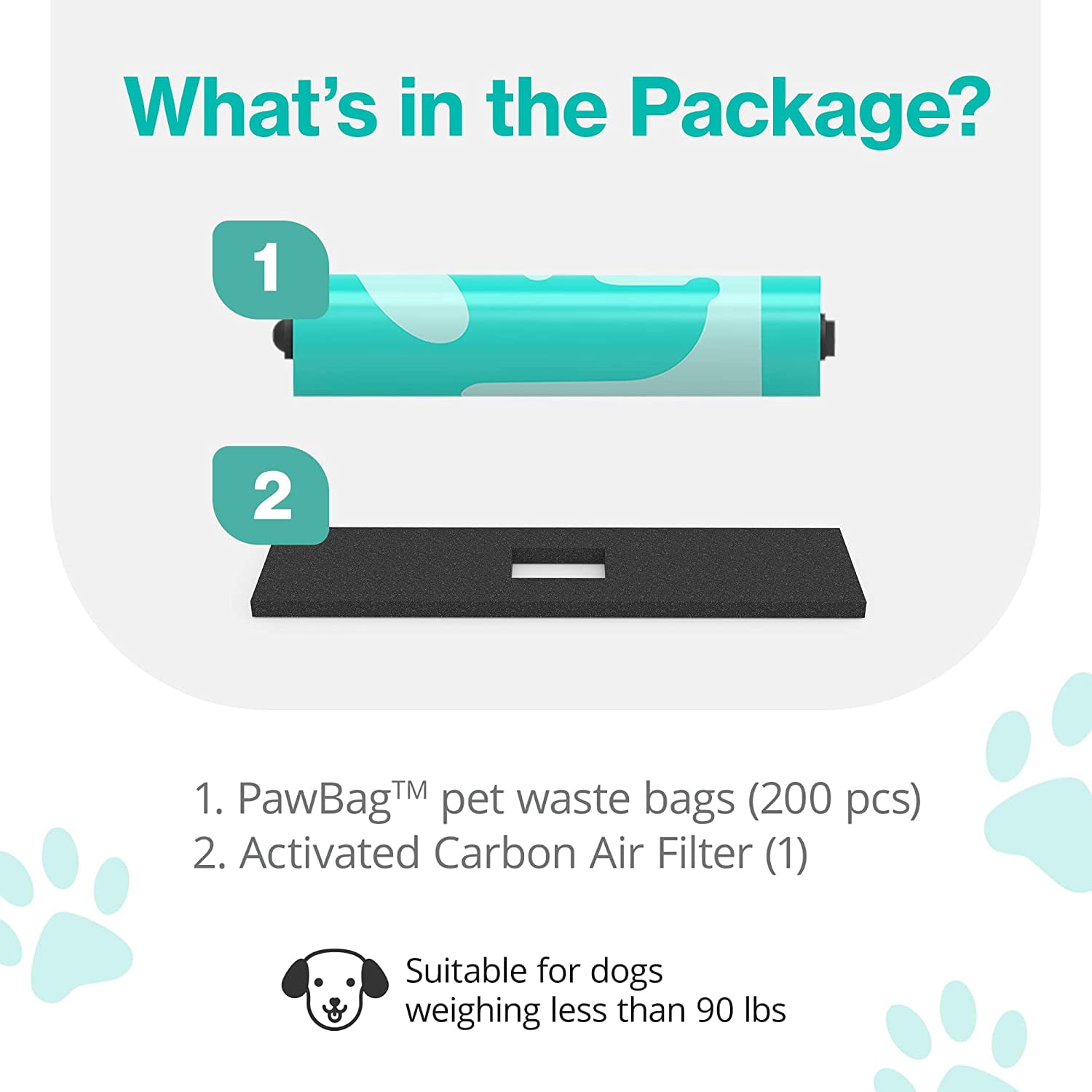 PawPail Dog Poop Bags and Air Filter Duo, Durable Leakproof & Long-Lasting Plastic Poop Bags for Trash Can, 200 Piece Standard Poop Bag Roll and 1 Activated Carbon Filter