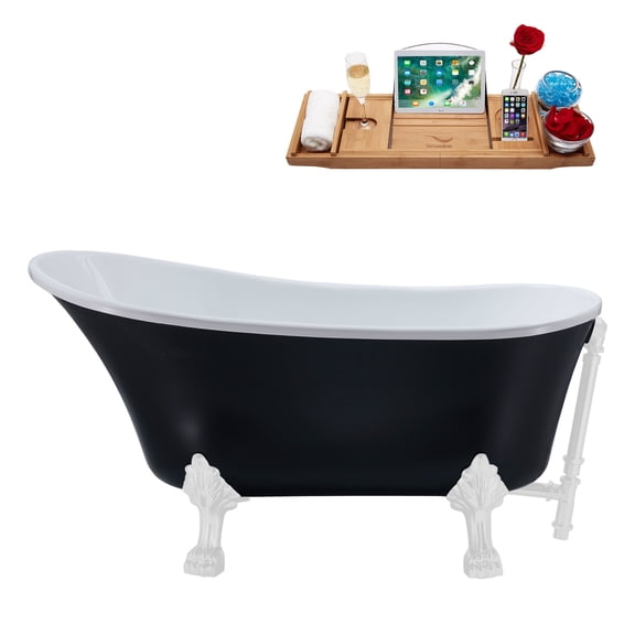 55" Streamline N357WH-WH Clawfoot Tub and Tray With External Drain