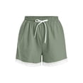 thumbnail image 5 of Women's Lace Trim Shorts, High Waisted Linen Look Casual Shorts with Drawstring and Pockets, Summer Beach Vacation Resort Outdoor Daily Wear Loose Fit Flowy Bottoms Army Green L, 5 of 7
