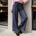 thumbnail image 3 of Pounoo Women's Linen Blend Drawstring Waist Wide Leg Pants, Casual Lightweight Trousers with Pockets for Summer and Resort Wear Gift, 3 of 9