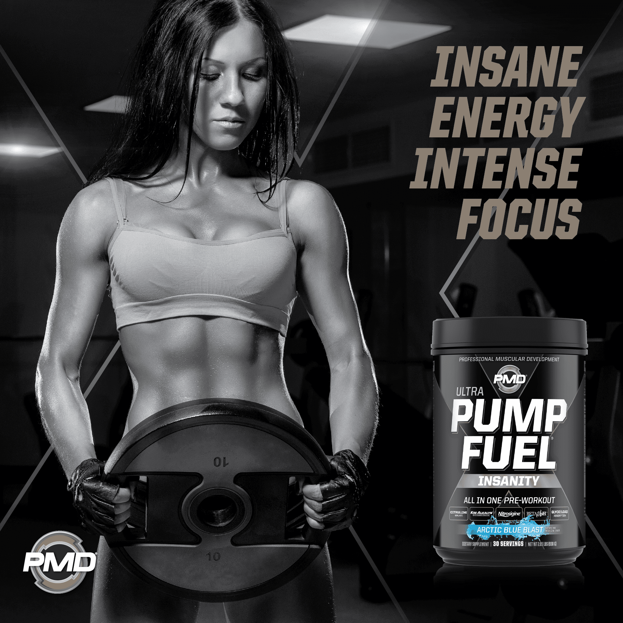 PMD Sports Ultra Pump Fuel Insanity - Pre Workout Drink Mix For Energy, Strength, Endurance, Muscle Pumps And Recovery - Complex Carbohydrates And Amino Energy - Arctic Blue Blast (30 Servings)