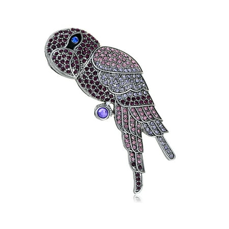 - Vintage Repro Ruby Crystal Rhinestone Encrusted Blue-Eye Parrot Bird Pin Brooch