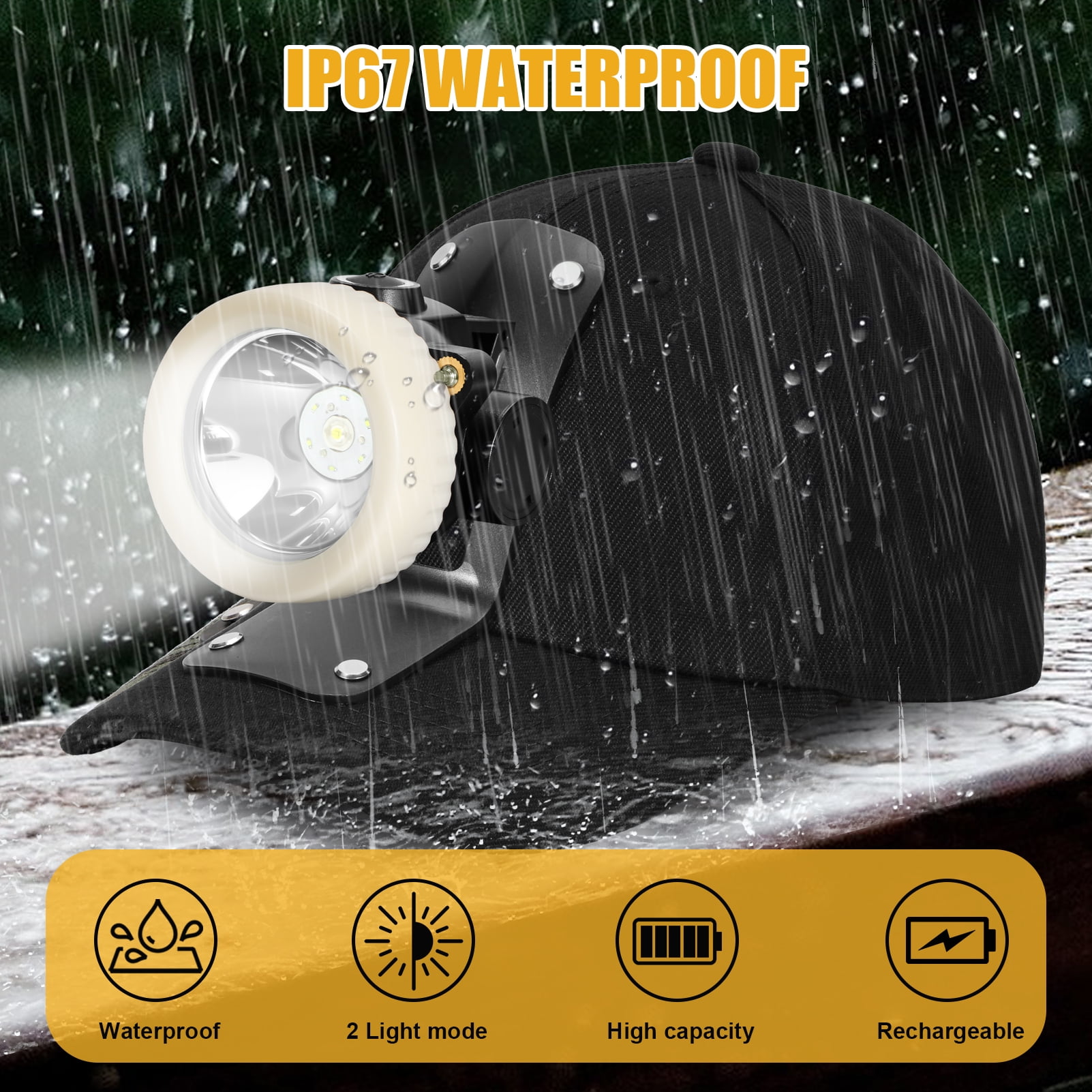 Yongkist LED Mining Headlamp Rechargeable Waterproof Headlight with Miner Cap, Super Bright 1+6 LED White Light, Lightweight, Long-Lasting for Work Camping Hiking Emergency Use