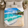 thumbnail image 5 of Turquoise Tropical Wave by Palm Shore, Vibrant Coastal Style for Ocean Lovers, Blue Sky Beach Scene and Birthday Gift, Cozy Flannel Blanket for Sofa and Sunroom, Nautical Home Decor, 5 of 9