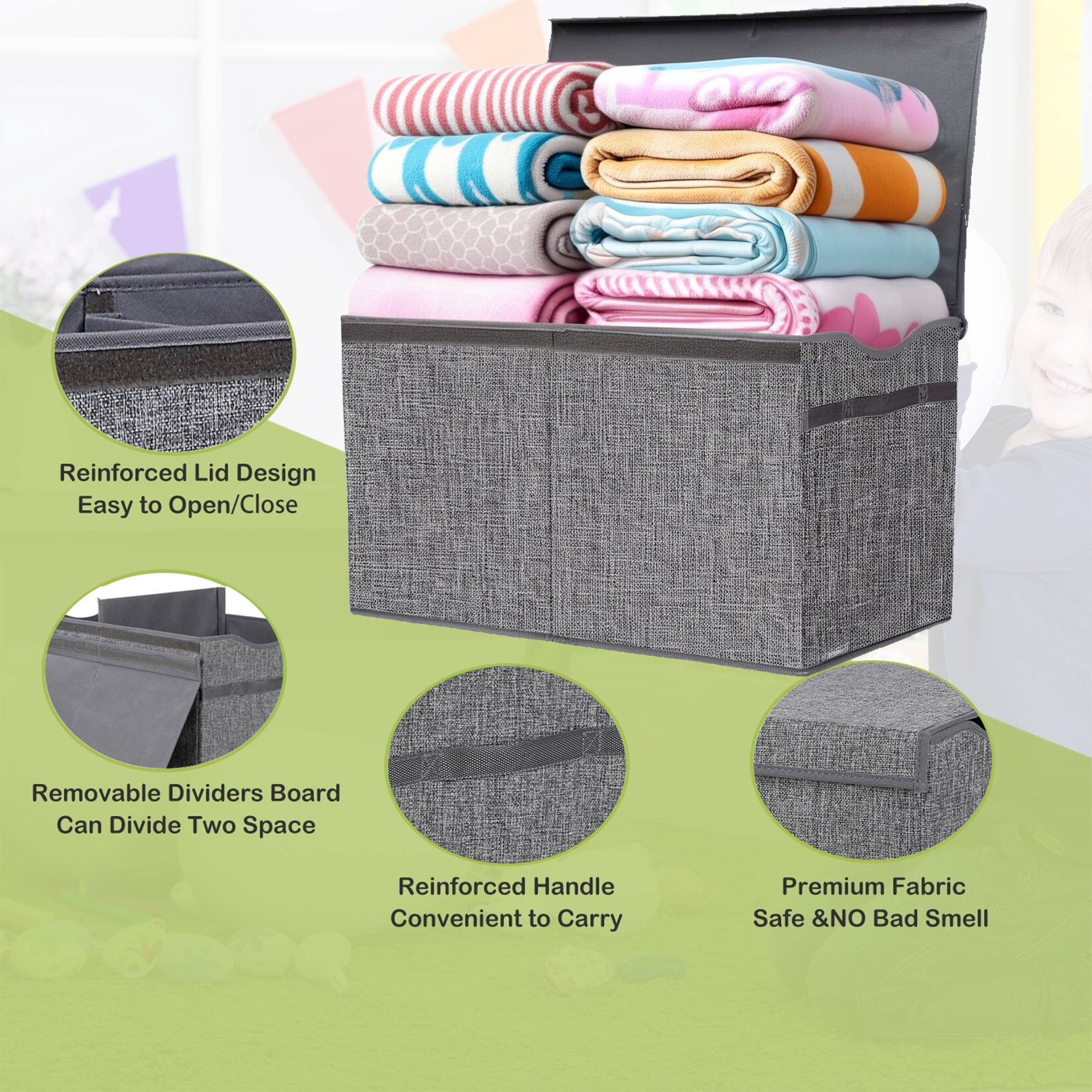 VICTORICH Extra Large Child Collapsible Toy Storage Fabric 32 gal Kids Room Toy Chests with Lid, Gray