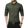 thumbnail image 3 of Camisa informal para hombre, camisa de color sólido, camisa para hombre, de manga larga, de alta calidad, estilo militar, de algodón, camisas de negocios ajustadas para hombre, 3 of 4