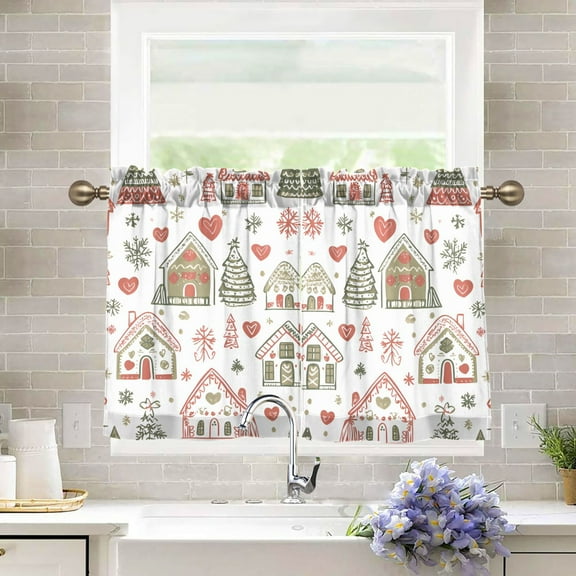 Yayeee Kitchen Curtains Light Filtering 27"x36" Rod Pocket Short Cafe Window Panel, Nordic Christmas House