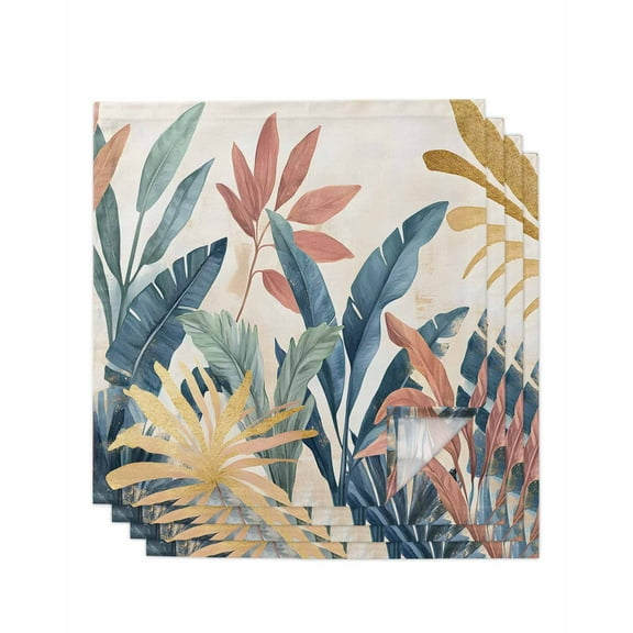 nqOlkjepod Tropical Leaves Cloth Napkins Set of 4 Reusable Dinner Napkins, Colorful Summer Watercolor Botanical Cocktail Napkin Washable Table Napkins for Wedding/Holiday Party/Baby Shower 20"x20"