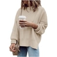thumbnail image 2 of Fall Winter Crewneck Women Casual Knit Sweater Ribbed Side Slit Loose Pullover, 2 of 5