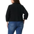 thumbnail image 3 of Agnes Orinda Women's Plus Size Crop Blazers Ruched 3/4 Sleeve Notch Lapel Button Down Casual Business Suit Blazer 1X Black, 3 of 7