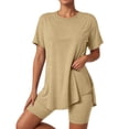 thumbnail image 2 of felwors 2 Piece Workout Sets for Women Oversized Tshirts Biker Short Matching Clothing Lounge Set Gym Yoga Outfit Khaki, XXL, 2 of 7
