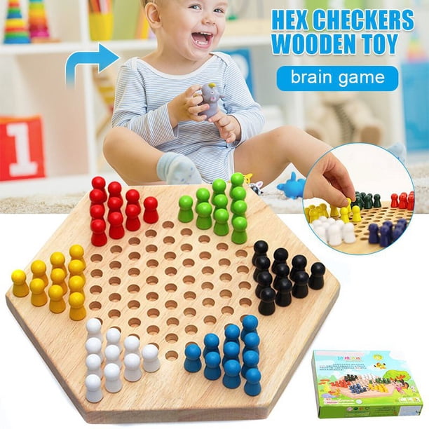 VBESTLIFE Jeu de Dames Chinoises, Dames en Bois Portables avec 60 Piquets Colorés, Jeu de société de Stratégie Classique pour Enfants Adultes Famille, Fête en Intérieur de Voyage, de Logique Cérébrale