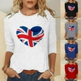 thumbnail image 3 of WREESH Womens Great Britain Uk Flag T-Shirts Casual 3/4 Sleeve T-Shirts Round Neck Tunic Tops Basic Graphic Tees Loose Fit Pullover Blouses Red, 3 of 5