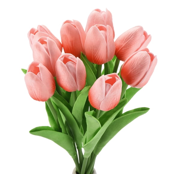Unique Bargains 10pcs Tulips Artificial Flowers, Artificial Flowers Fake Tulip Stems Real Touch for Decoration (Pink)