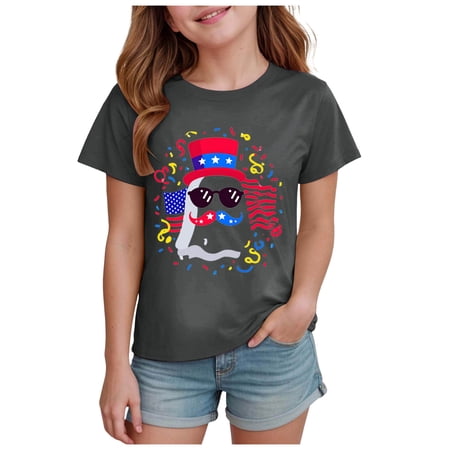 Faraee Kids 4th of July Shirts Boys Girls American Flag T-Shirt Toddler Patriotic Tops Independence Day Tees Clothes (9-10T Grey)