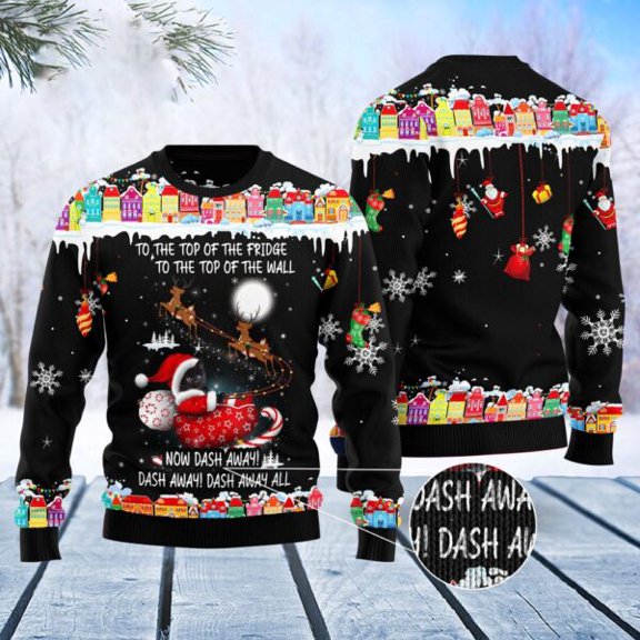 Black Cat Sleigh Christmas Ugly Christmas Sweater, Christmas Cat Ugly Sweater, Ugly Cat Xmas Sweater