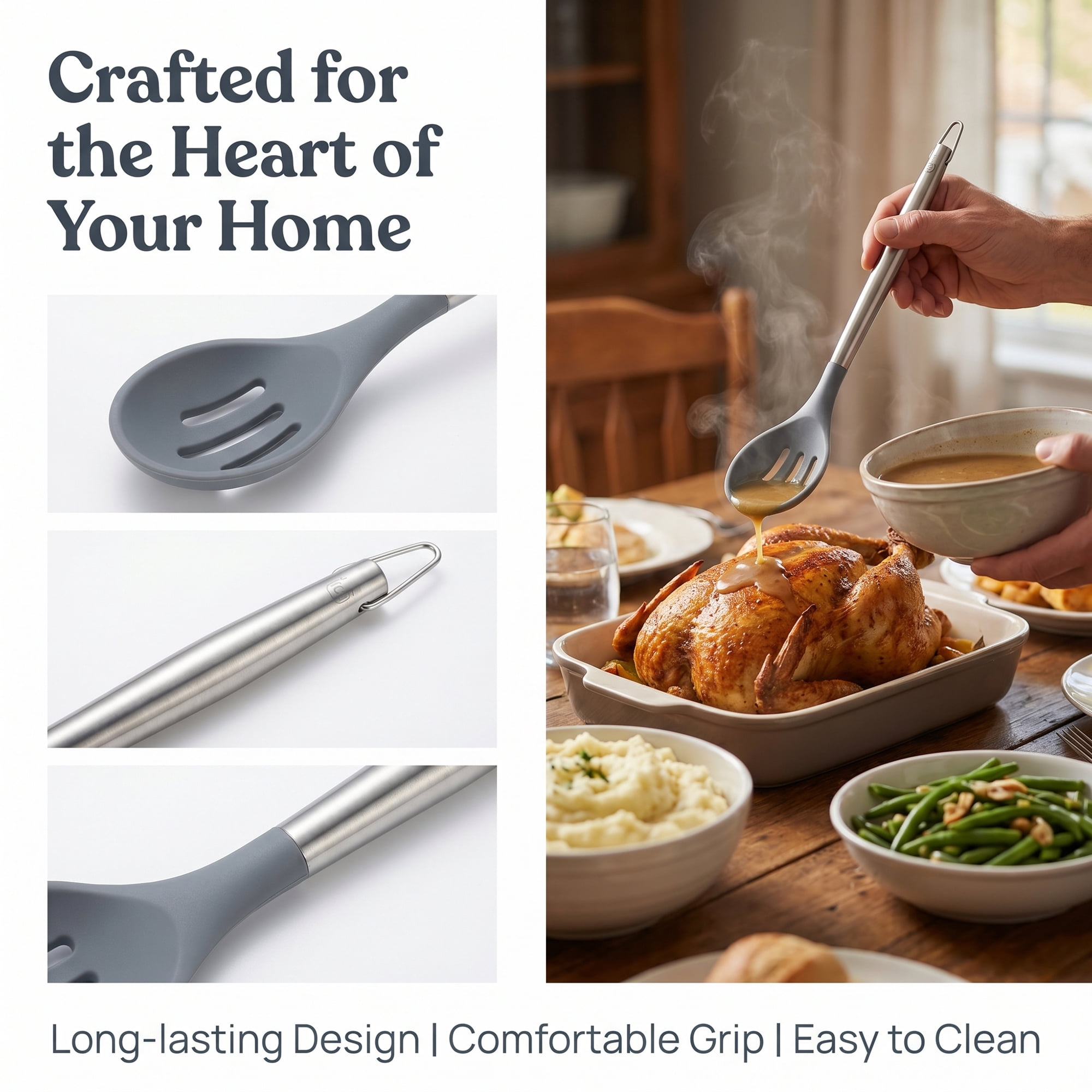 Unique Bargains Durable Non Stick Cookware Heat Resistant Silicone Spoon 13.4" x 2.8"