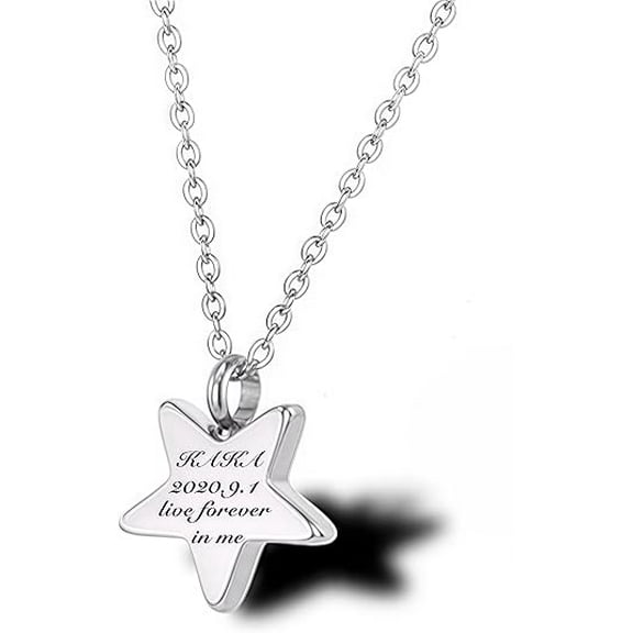 Custom Personalized Star Cremation Urn Necklace for Ashes - Memorial Pendant Jewelry for Men Women - Stainless Steel Keepsake for Dad Mom Husband Wife Loved Ones Engravable Urn Necklace