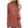 thumbnail image 2 of Hauts d'Été pour Femmes 2023 T-shirt à Manches Longues Ample Décontracté à Col Rond Imprimé Uni pour Dames Blouses pour Femmes Chic Décontracté Aguichant en Liquidation, 2 of 4