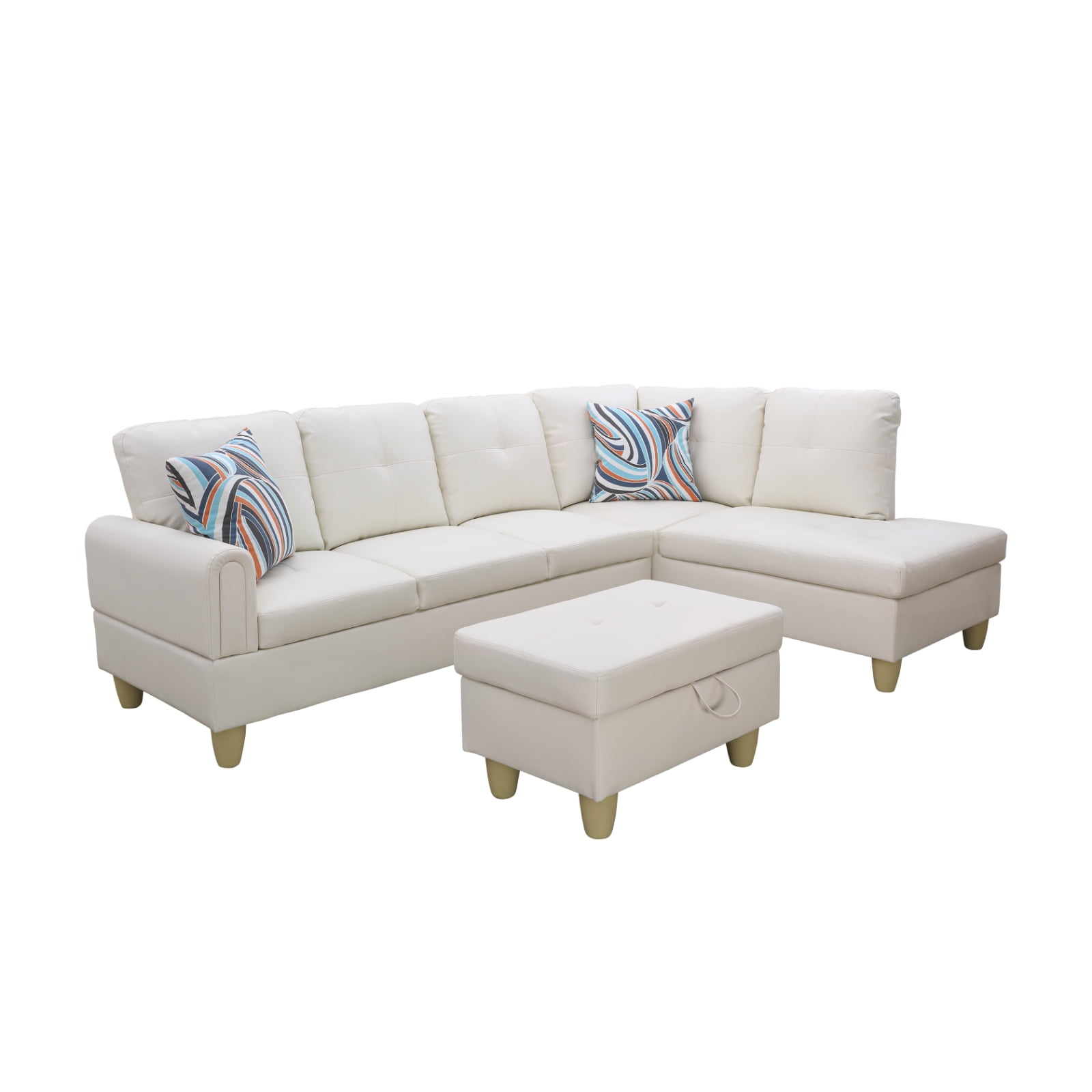 Hommoo L Shaped 4-Seat Couch, Faux Leather Sectional Couches and Sofas, Modern Living Room Furniture Sets Sectional Sofa Set, White(No Ottoman)
