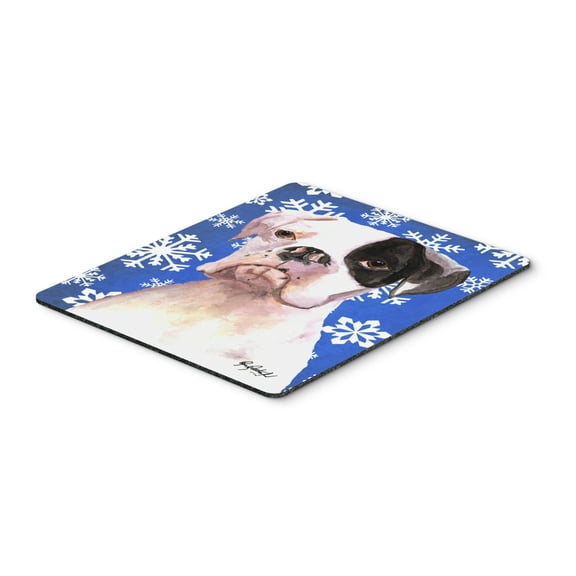 White Boxer Cooper Winter Snowflakes Mouse Pad Hot Pad or Trivet