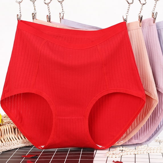 Jiaroswwei Women Underpants Solid Color Elastic High Waist Sweat Absorption Moisture Wicking Anti-septic Anti-leak Plus Size Cotton Women Briefs for Daily Wear