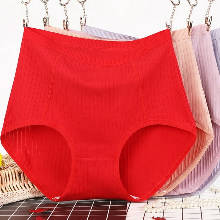 PERZOE Underpants Women Underpants Solid Color Elastic High Waist Sweat  Absorption Moisture Wicking Anti-septic Menstrual Period Plus Size Cotton  Women Briefs for Daily Wear 