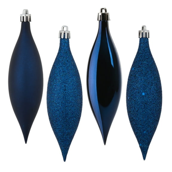 Vickerman 5.5" Midnight Blue Finial Drop Christmas Ornament, Assorted 4 Finish, 8 per Pack