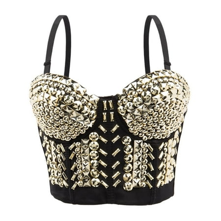 

GWAABD Brassiere for Women Punk Handmade Beading SexyWomen Wear Bra Manufacturers Night Club Party Dancers Performance Clothes