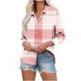 thumbnail image 2 of Plaid Shirts for Women Cotton Work Shirts Womens Tshirt Top Summer Casual Loose Fit Blouse Tunic Button V Neck Long Sleeve Top Red M, 2 of 6