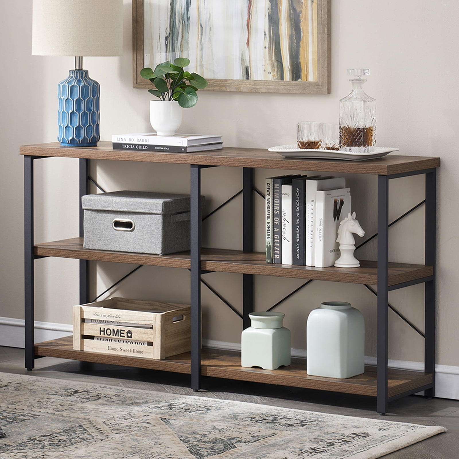 GRELO HOME Rustic Entryway Tables, Industrial Console Table with