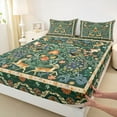 thumbnail image 3 of jejeloiu Vintage Cartoon Floral Queen Sheet Sets,Zoo Peacock Jungle Deer Flat Sheet,Green Botanical Leaf Queen Fitted Sheet For Men Women,Breathable Home Decor,4 Pieces, 3 of 7