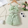 thumbnail image 4 of LUOGENLI Little Girls Outfits Size 7/8 Dressy 4th of July Toddler Girl's Ribbed Knit Button Front Camisole Crop Tops and Track Shorts 2 Sets Summer Outfit 3-4 Years, 4 of 4