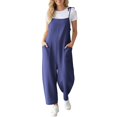thumbnail image 2 of NMMUED Jumpsuits for Women Summer Casual Cotton Linen Baggy Overalls Sleeveless Rompers Spaghetti Strap Loose Wide Leg Pants with Pockets Loungewear Navy XL, 2 of 6