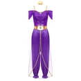 thumbnail image 4 of TiaoBug Womens Shiny Sequins Off Shoulder Jumpsuit with Choker Flowy Tassel Rompers One Piece Outfits Purple XL, 4 of 6