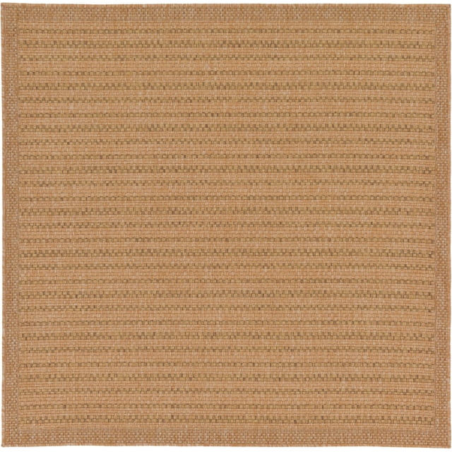 Unique Loom Outdoor Collection Transitional Indoor & Outdoor Casual Striped Tonal Border Area Rug, 6' Square, Light Brown/Olive